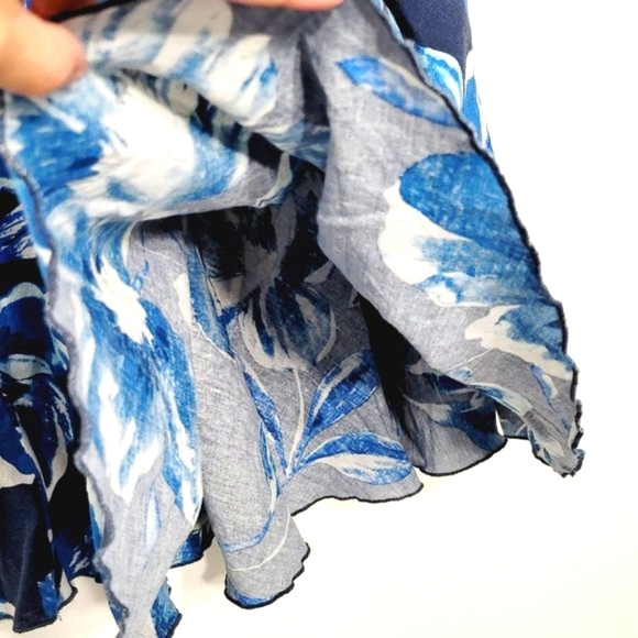 Julie Mitchell Fit Flare Maxi Skirt Blue Tropical Floral Linen Blend Lighweight - Picture 3 of 10